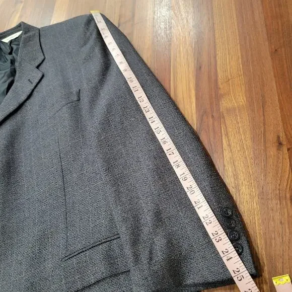 Pronto-Uomo Suit Jacket Blazer Silk Wool Gray Plaid Italy Lined Size 54 Long